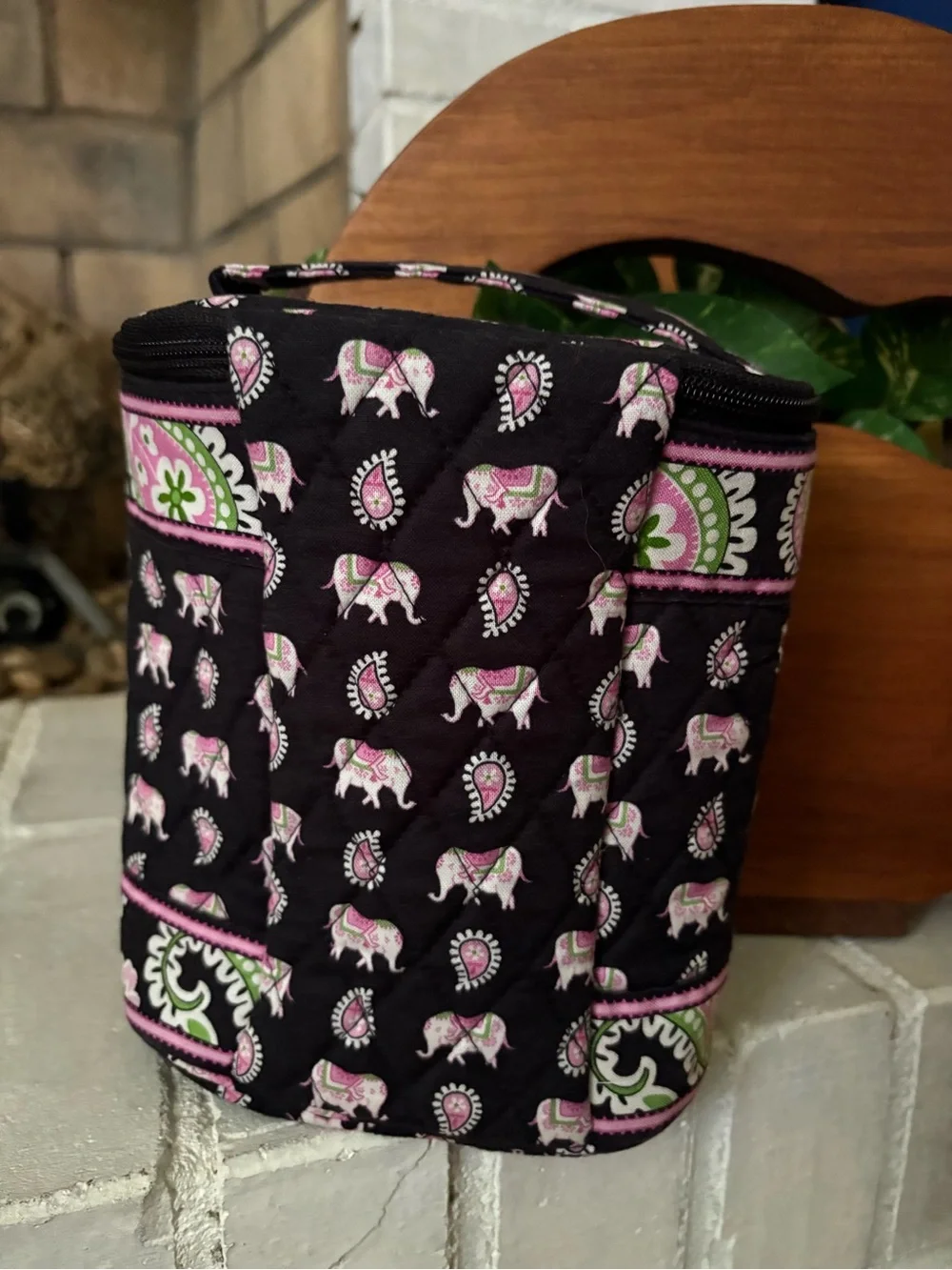 Retired Vera BradleyQuiltedCosmetic Pouch with Paisley and Elephant Motif